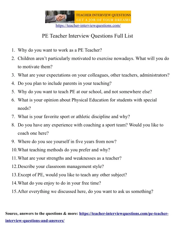 interview questions for high school physical education teacher